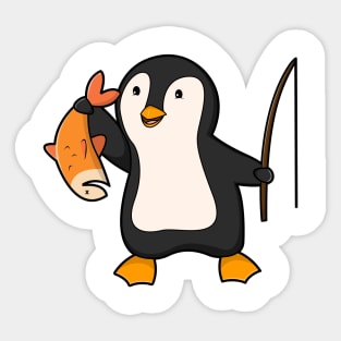 Penguin as Angler with Fish Sticker